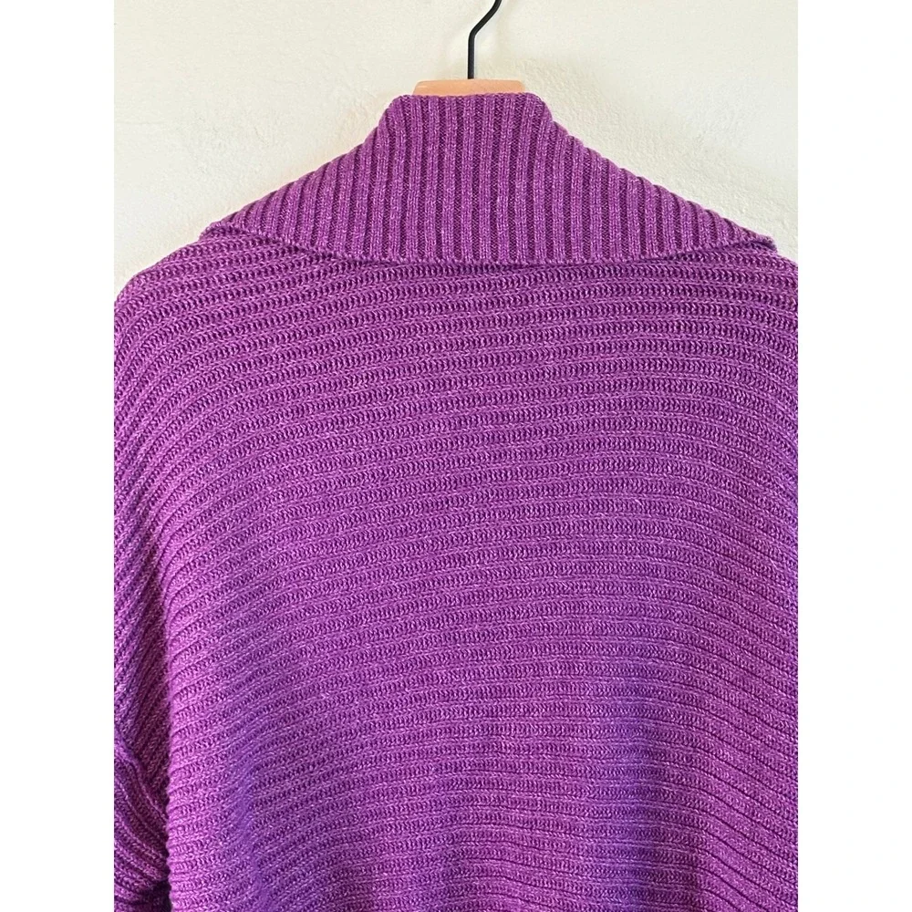 Free People Sweater Purple Women Small Ribbed V-Neck Oversized Raw Edge Boho